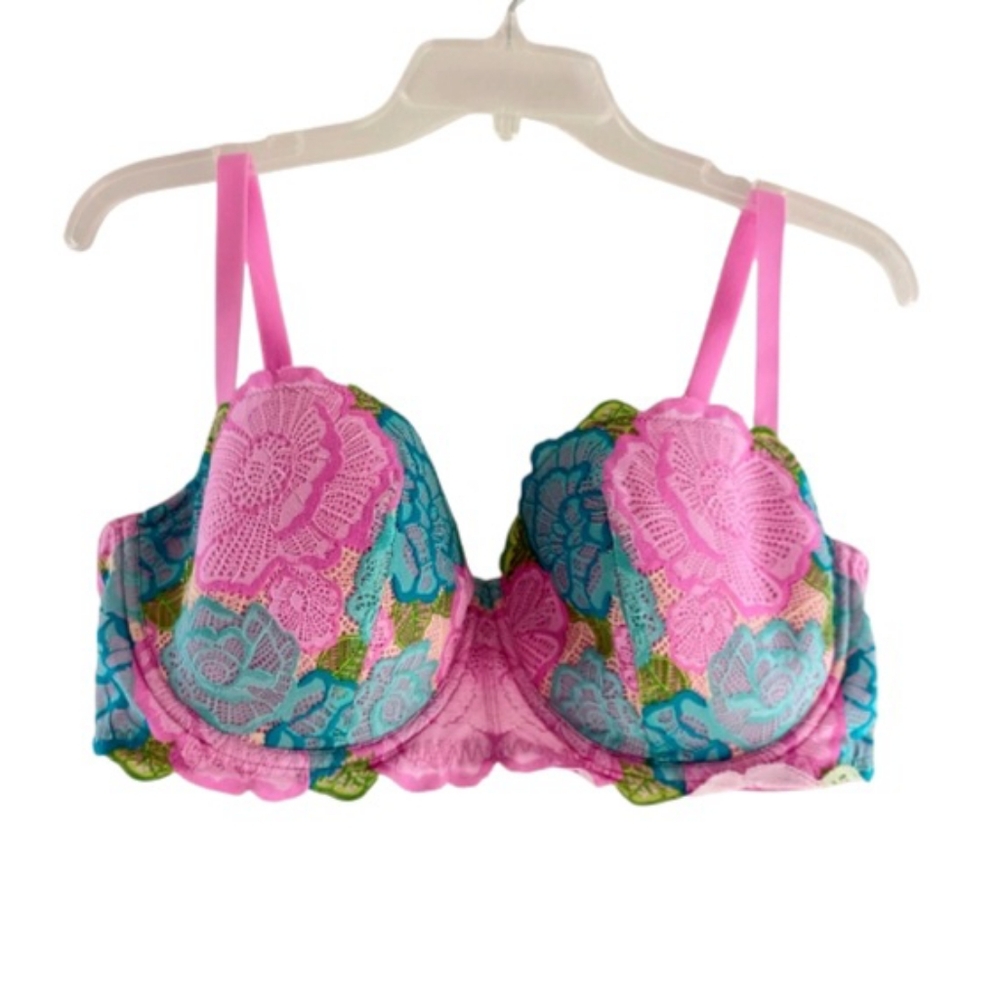 Colorful Embroidered Lace Underwire Bra, Size 38DD - Picture 2 of 14